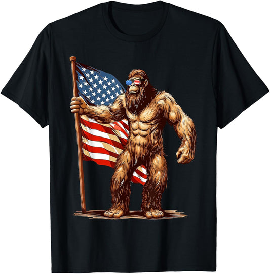 American Flag Bigfoot Sunglasses Patriotic 4th of July USA T-Shirt