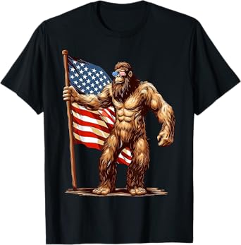 American Flag Bigfoot Sunglasses Patriotic 4th of July USA T-Shirt