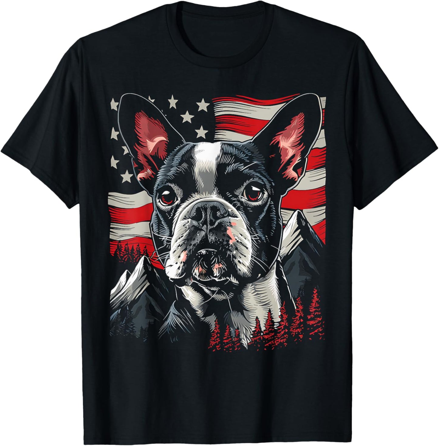 Boston Terrier USA Flag Patriotic American Dog 4th of July T-Shirt