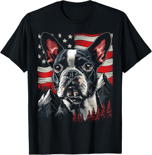 Boston Terrier USA Flag Patriotic American Dog 4th of July T-Shirt