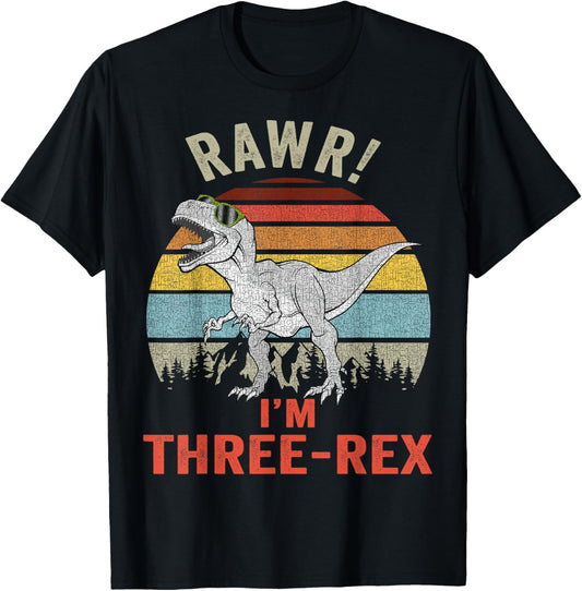 Three Rex Birthday 3 Year Old Dinosaur Rawr Kids Boys Girls T-Shirt