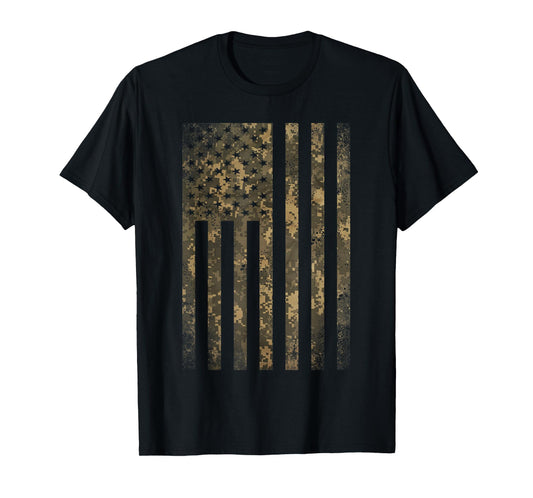 Camouflage American Flag Print Camo Military Tactical Gifts T-Shirt