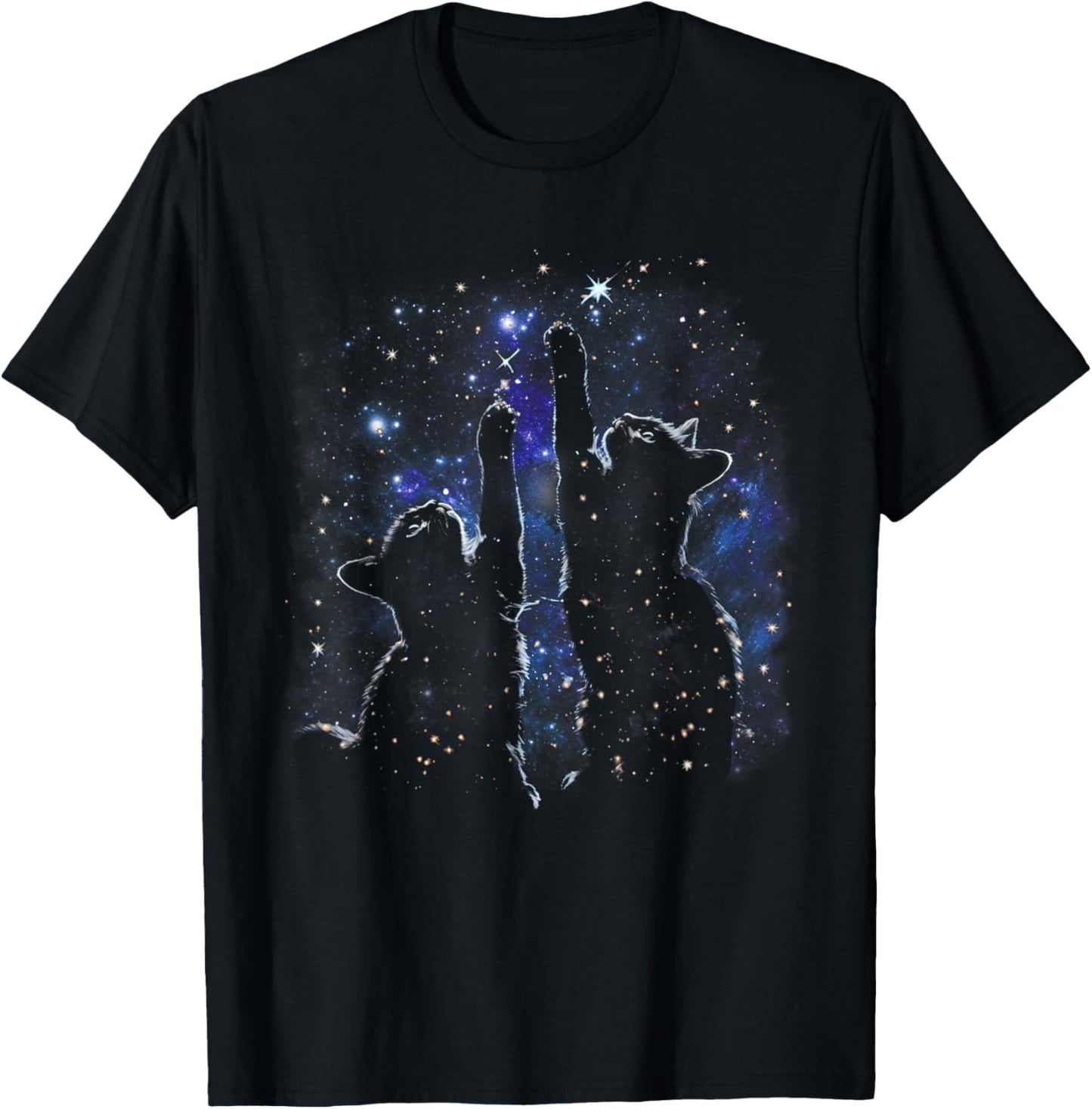 Two Cats Reaching for Stars Funny Galaxy Space Cat Night Sky T-Shirt