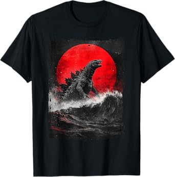 Japanese Kaiju Art T-Shirt: Unisex-Adults, Kids; Black; Small; Short Sleeve; Cotton, Polyester; Unique Kaiju Design