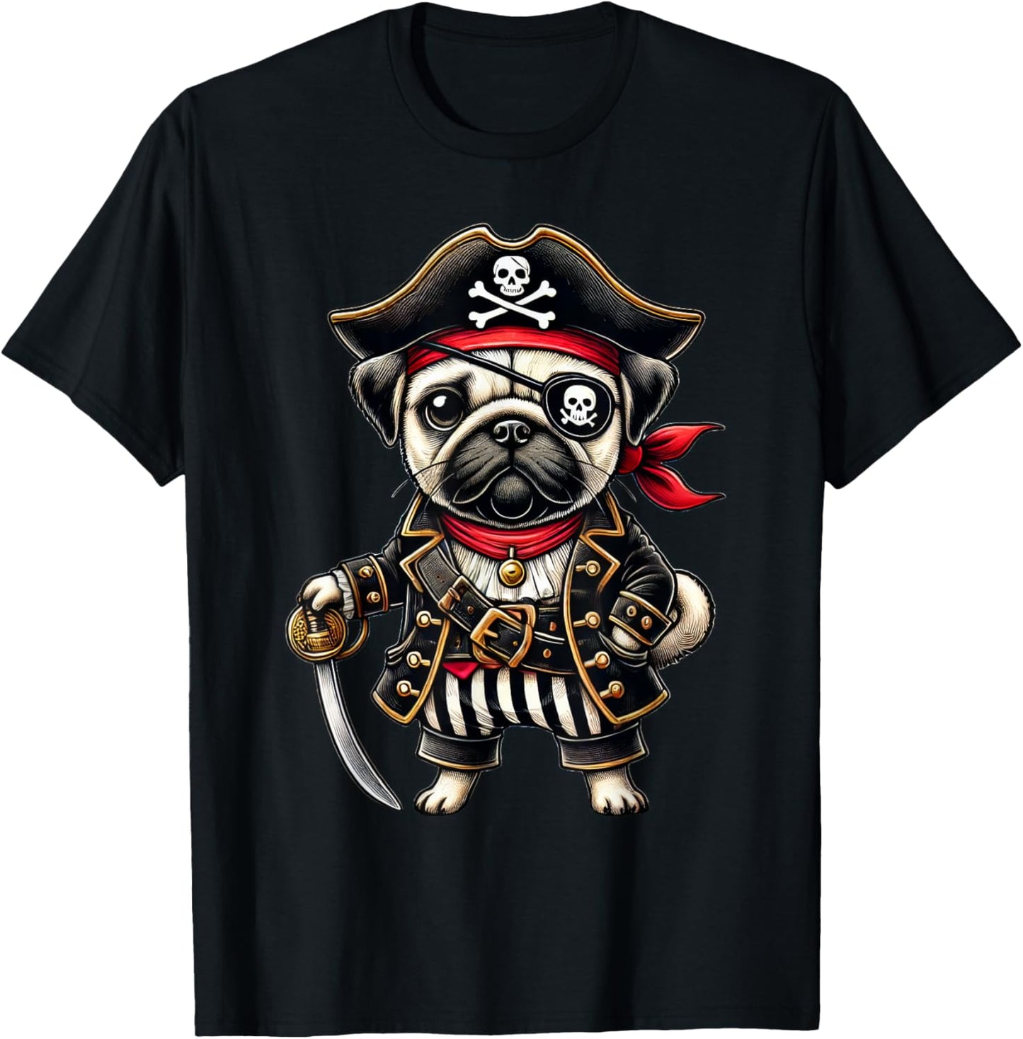 Pug Dressed As A Pirate Funny Dog Pug Halloween T-Shirt