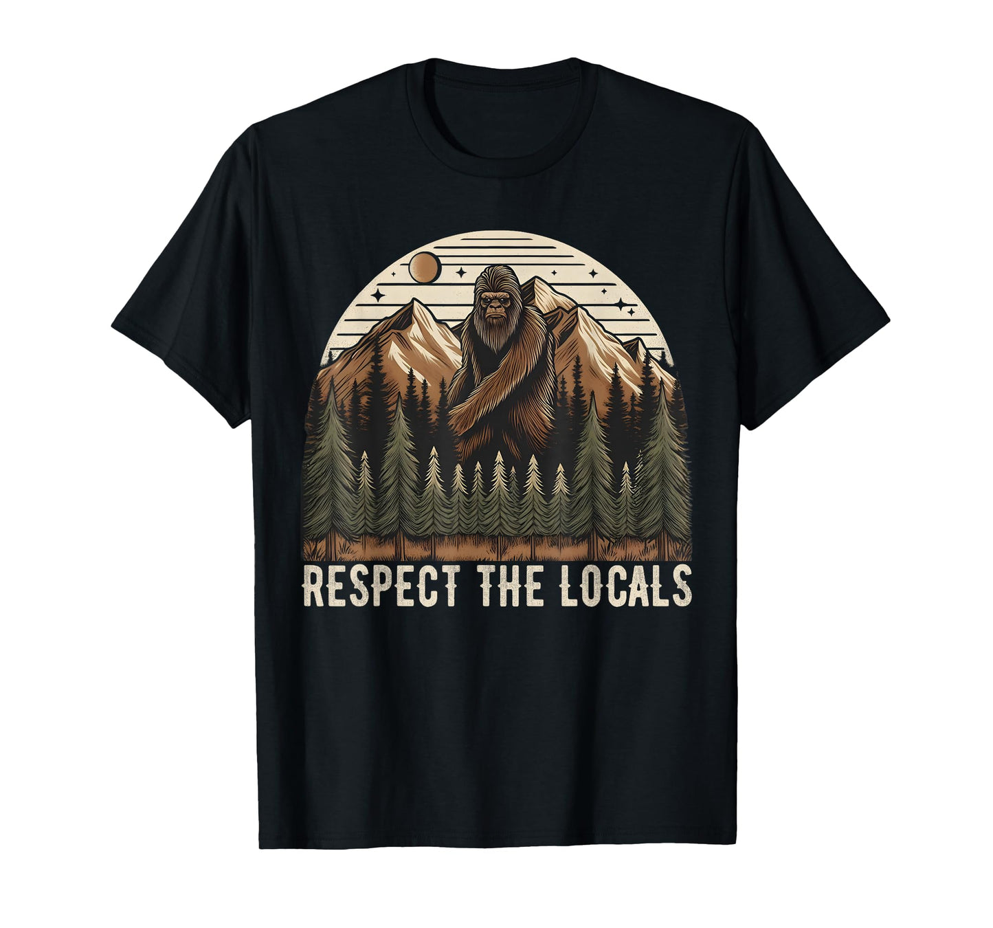 Vintage Respect the Locals Hiking Camping Climbing Bigfoot T-Shirt