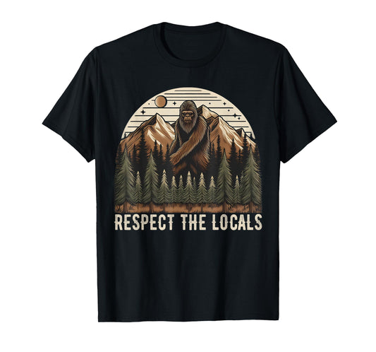 Vintage Respect the Locals Hiking Camping Climbing Bigfoot T-Shirt