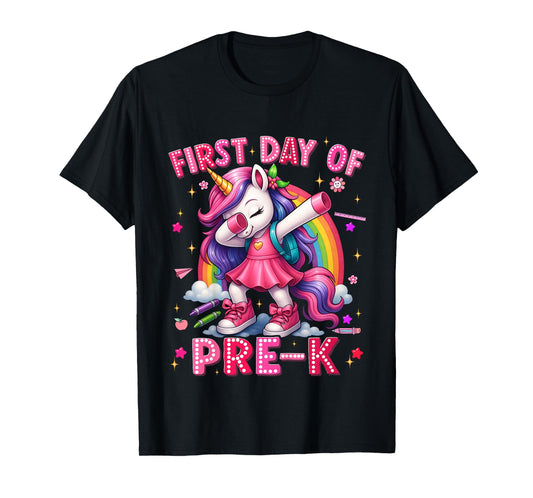 First Day Of Prek Pre K Unicorn Back To School Girls Outfits T-Shirt