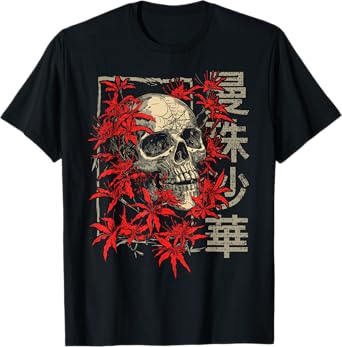 Red Spider Lily Flower Skull Skeleton Japanese Anime Otaku T-Shirt