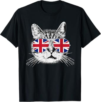 UK Union Jack British Flag England Cat Sunglasses Gift T-Shirt