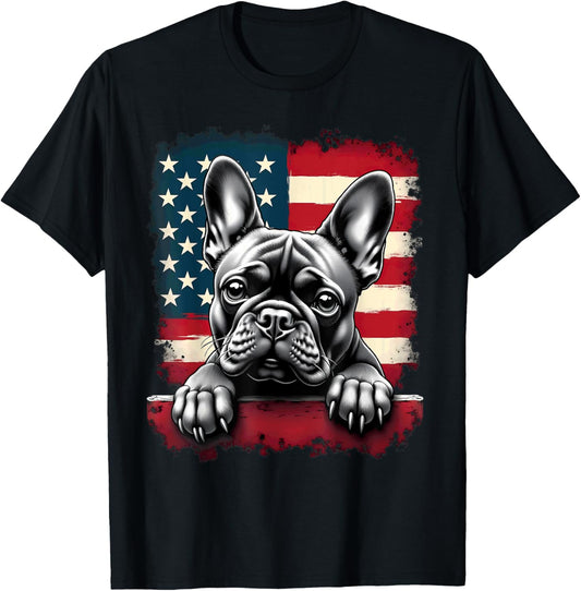 Patriotic American Flag Frenchie Dog T-shirt