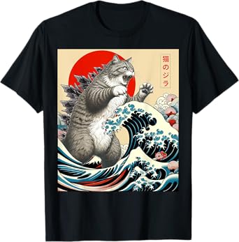 Catzilla Cat Japanese Art Cat Gifts For Men Women Kid Funny T-Shirt