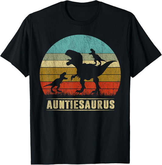 Auntie Dinosaur Auntiesaurus 2 Two kids Matching christmas T-Shirt