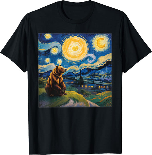 Artistic Bear Shirt Van Gogh Style Starry Night Grizzly Bear T-Shirt