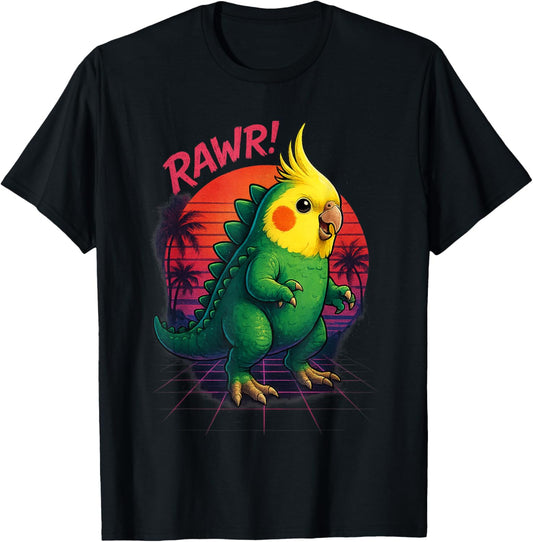 Rawr Cockatiel Dinosaur Funny Bird Parody Sunset Art T-Shirt