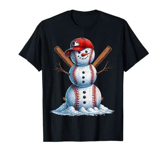 Baseball Snowman Balls Snow Christmas Xmas Men Women Player T-Shirt