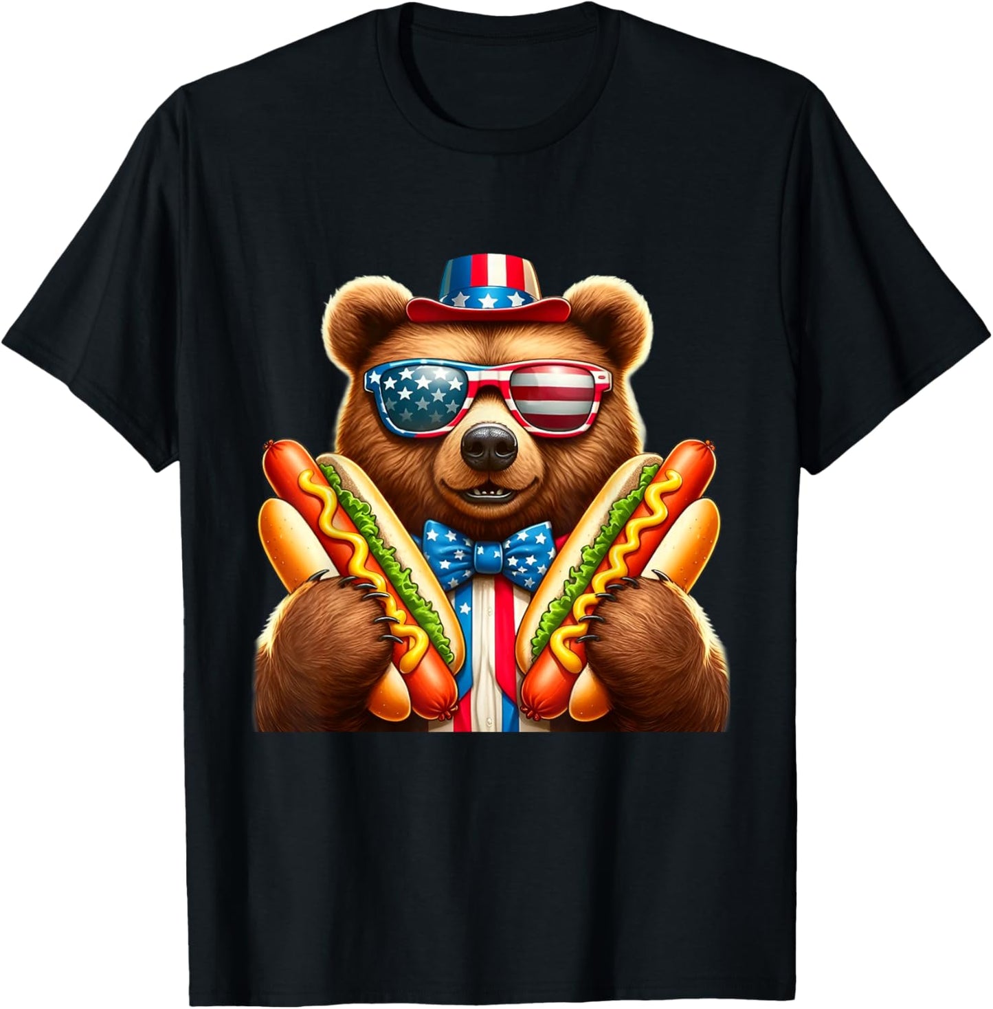 Hotdog Bear Funny Patriotic Bear USA Flag Wiener 4th of july T-Shirt