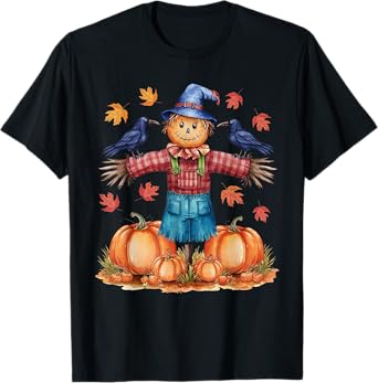 Scarecrow Autumn Hello Fall Pumpkin Thanksgiving Halloween T-Shirt