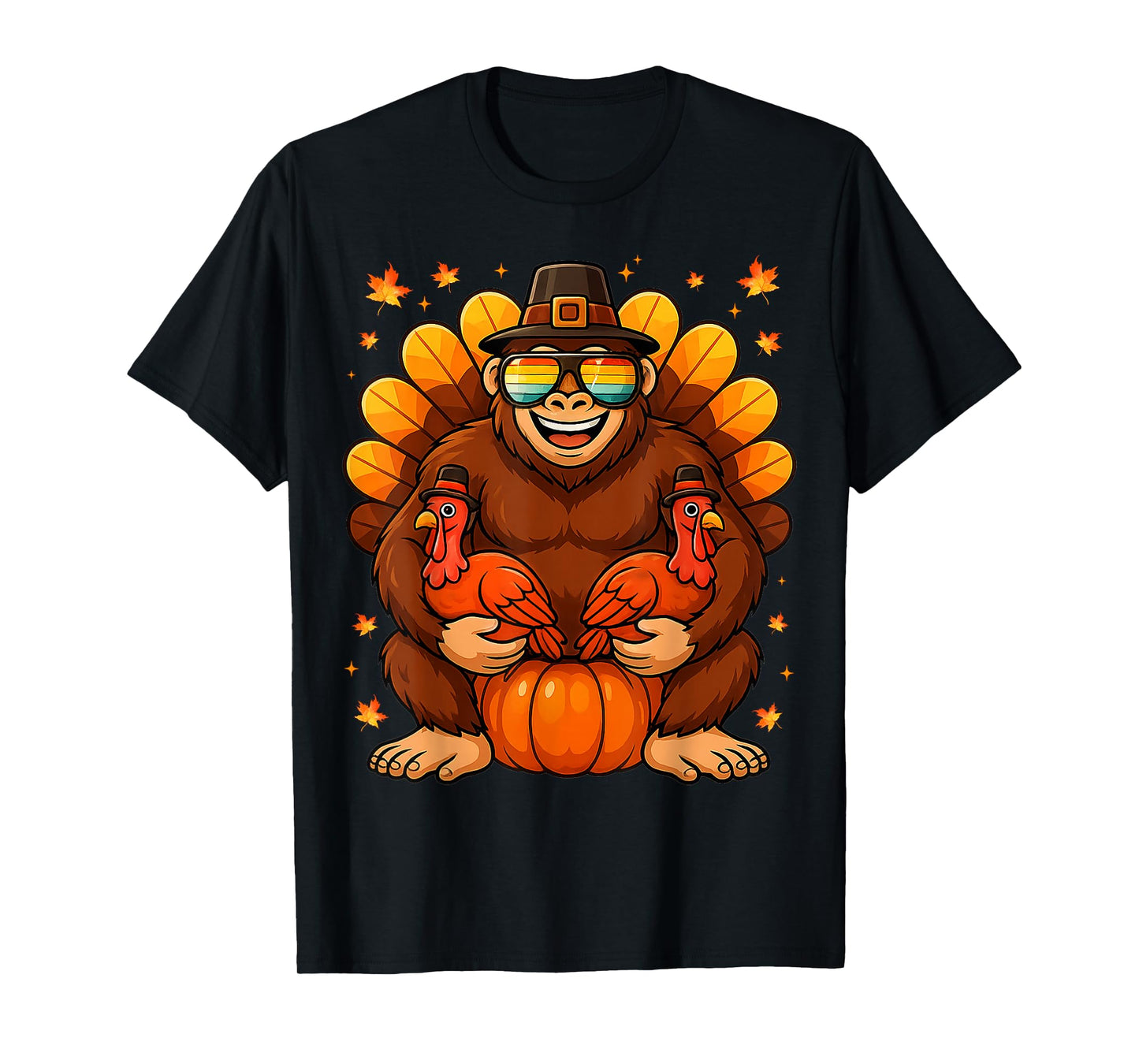 Funny Bigfoot Turkey Retro Vintage Thanksgiving Boys Kids Me T-Shirt