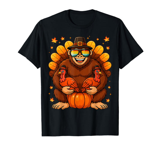 Funny Bigfoot Turkey Retro Vintage Thanksgiving Boys Kids Me T-Shirt