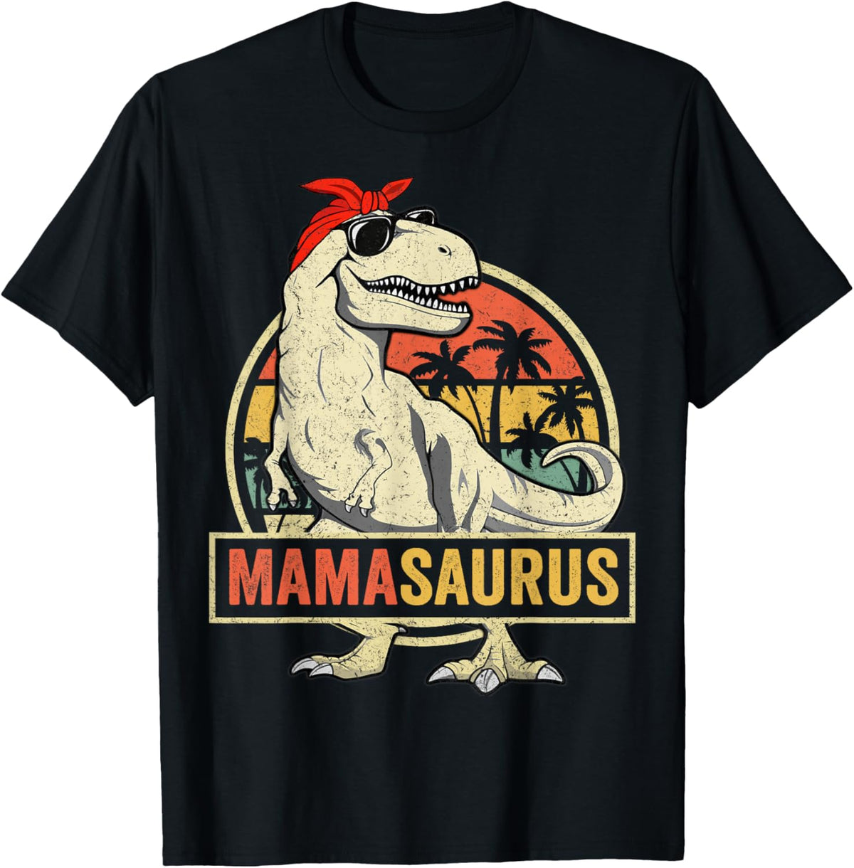 Family Saurus Shirts Store Mamasaurus T Rex Dinosaur Funny Mother's Day Gifts Mom Mommy Unisex Adult Classic Fit Black Short Sleeve T-Shirt