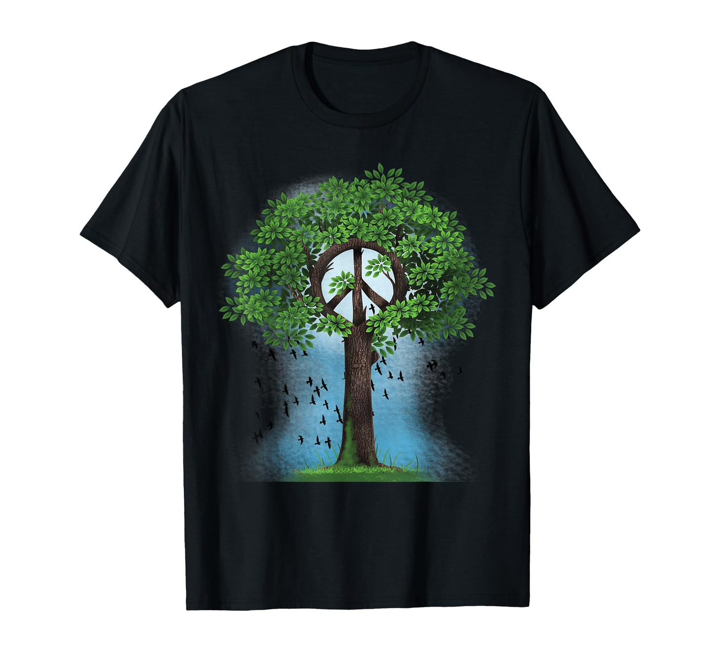 Peace Sign Hippie Retro Tree Nature Peace Symbol Unity Birds T-Shirt