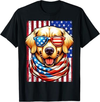 Golden Retriever Dog USA Flag American Patriotic 4th of July T-Shirt