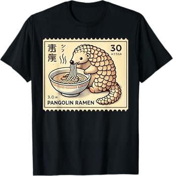 Classic Japanese Art Postage Stamp Noodles Pangolin Ramen T-Shirt