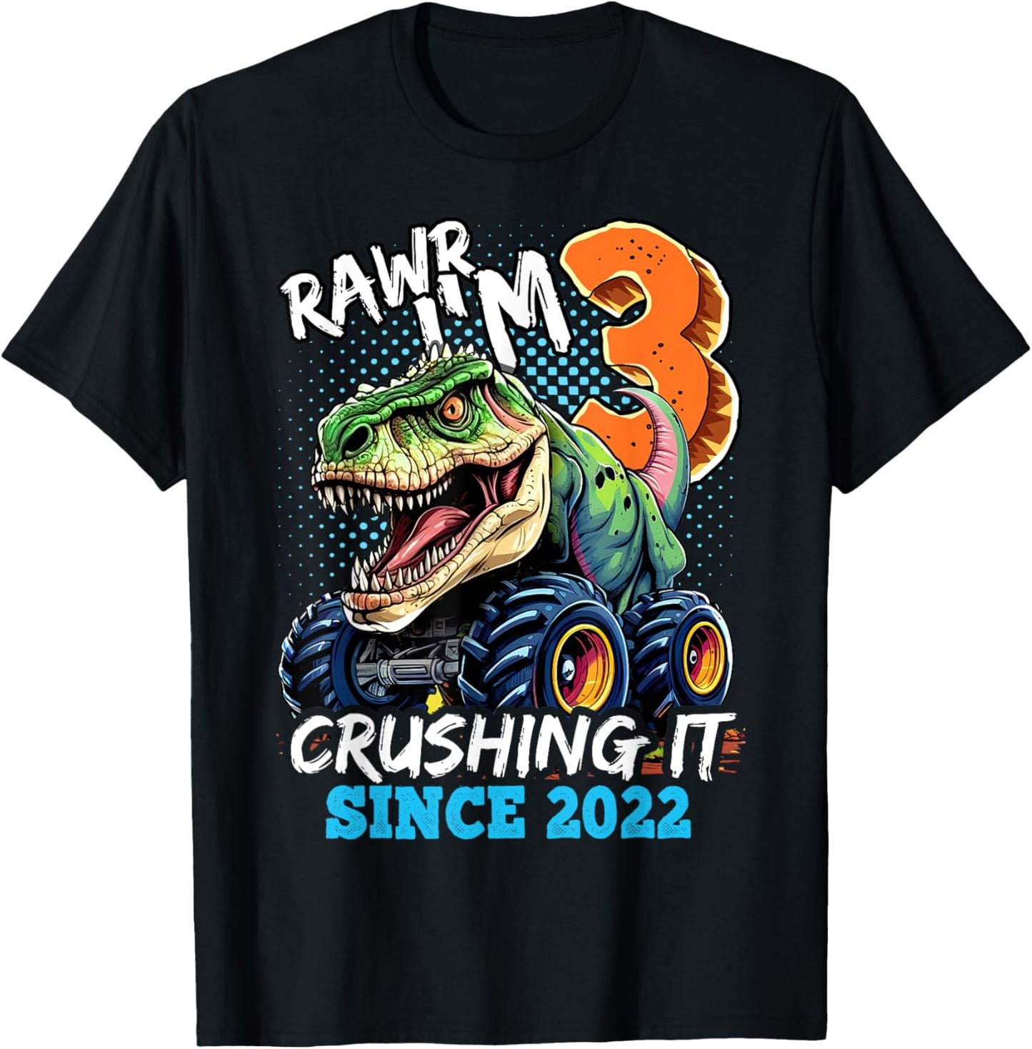 3rd Birthday Monster Truck Dinosaur Party Boys Rawr I'm 3 T-Shirt
