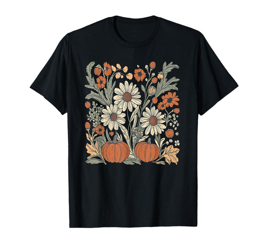 Wildflower Pumpkin Season Autumn Fall Leaves Thanksgiving T-Shirt