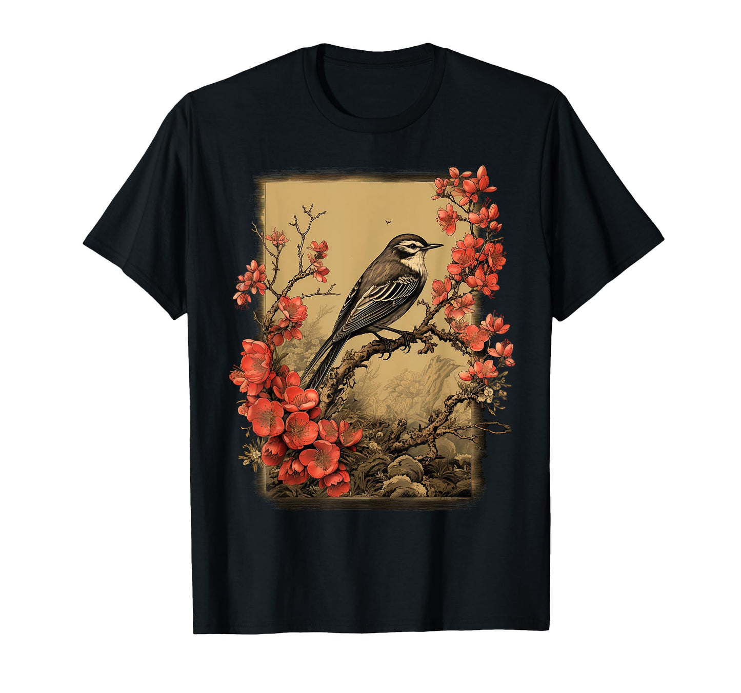 Vintage Bird and Flowers Japanese Art T-Shirt