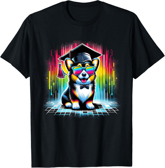 Corgi Dog Wearing Graduation Cap Colorful Class Of 2025 T-Shirt