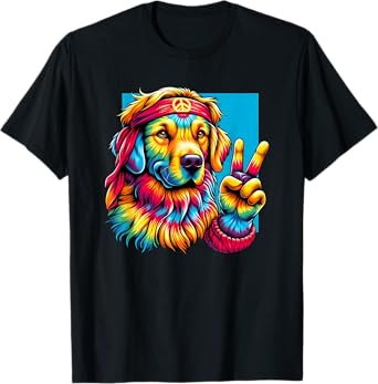 Peace Sign Tie Dye Golden Retriever dog T-Shirt for Men Women Kids