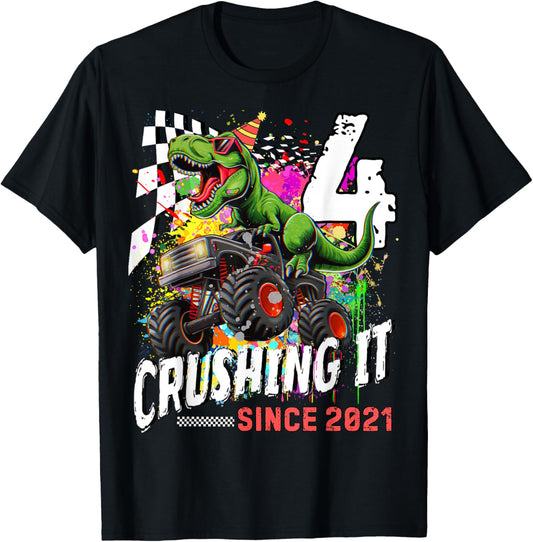 Birthday Monster Truck Dinosaur 4th years old Monster Truck T-Shirt