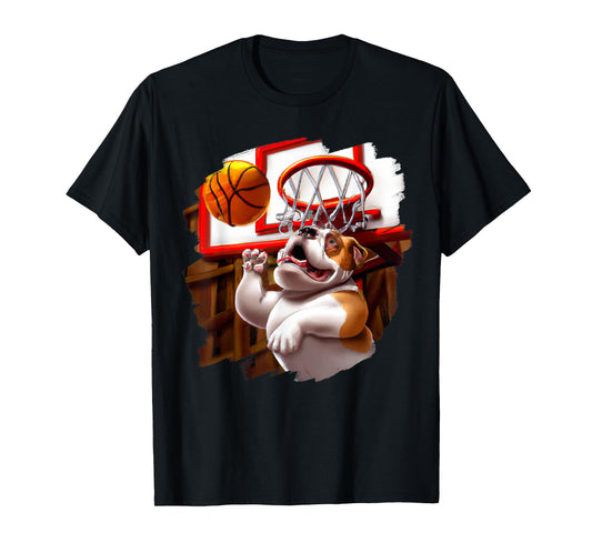 English Bulldog Playing Basketball Funny Dog Basketball Men Women Girls Kids T-Shirt