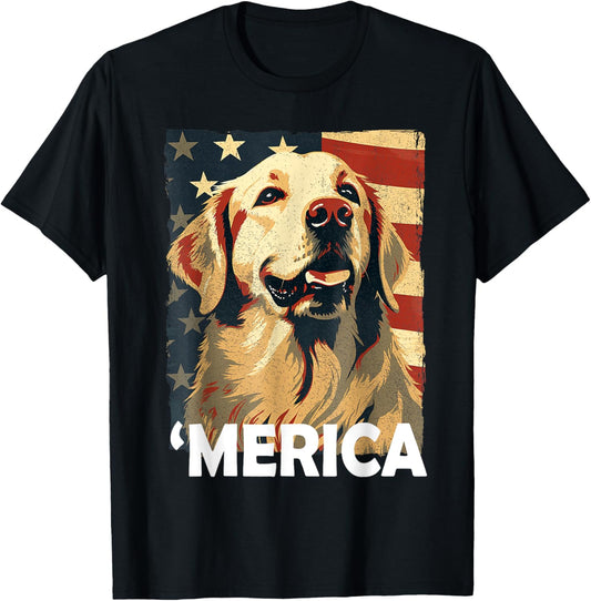 Merica Golden Retriever 4th of July Funny Patriotic USA T-Shirt