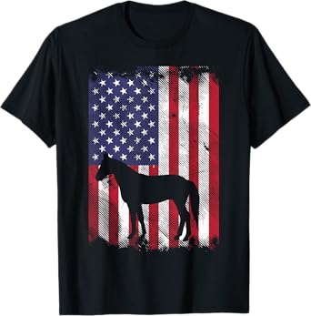 Horse Silhouette US Flag Vintage Riding Patriotic Equestrian T-Shirt