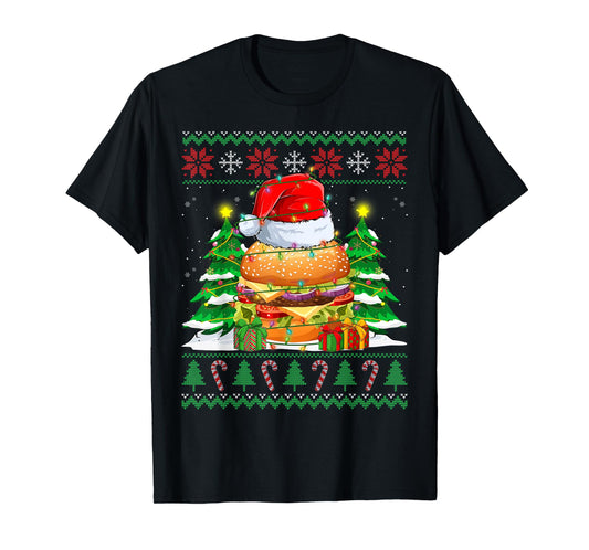 Santa Hamburger Fast Food Lovers Ugly Xmas Sweater Christmas T-Shirt