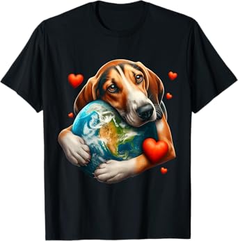 American Foxhound Dog Earth Day Hug Love Owner Planet Globe T-Shirt