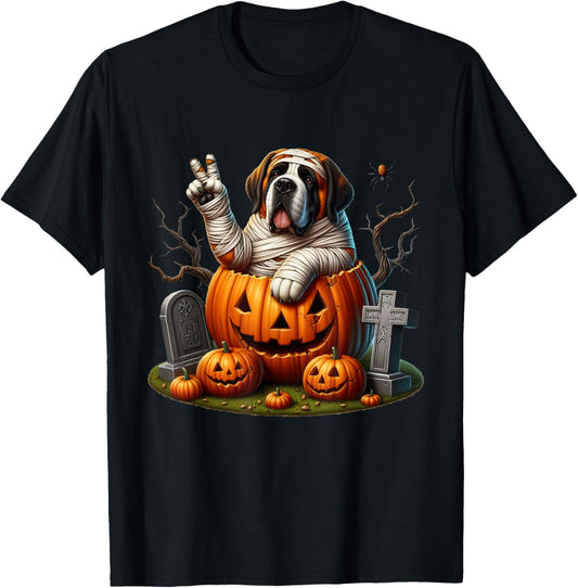 Funny Saint Bernard Mummy Pumpkin Halloween Mens Womens Kids T-Shirt