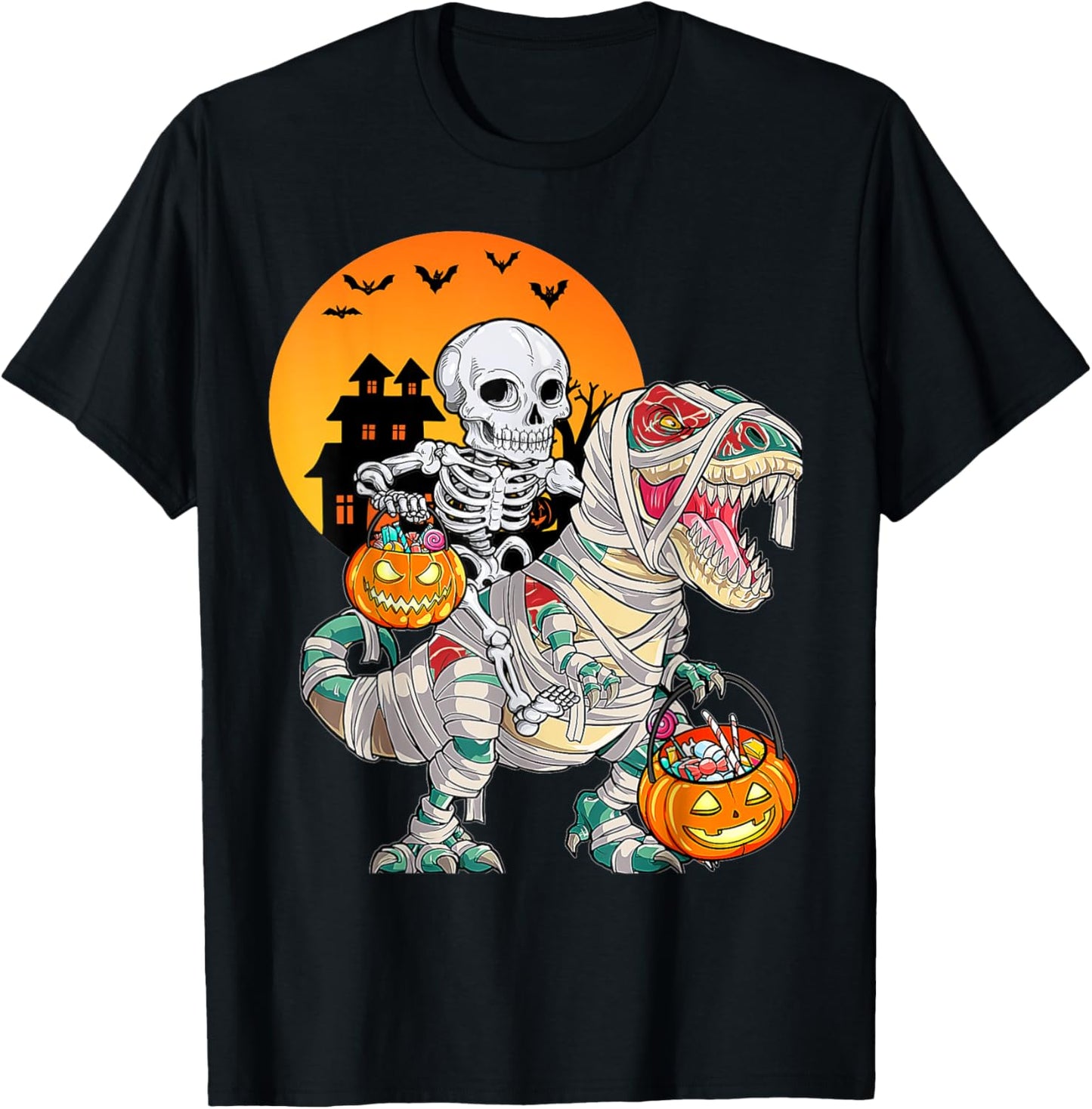 Halloween Dinosaur T Rex Skeleton Scary Boys Kids Teens Art T-Shirt