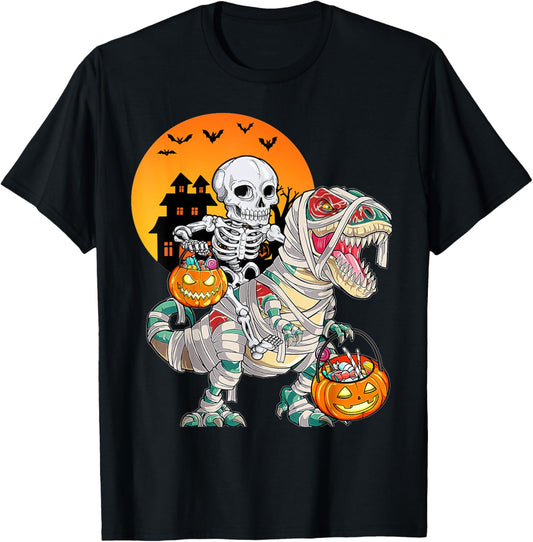 Halloween Dinosaur T Rex Skeleton Scary Boys Kids Teens Art T-Shirt