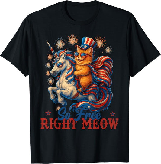 So Free Right Meow Funny Cats Fourth of July Sayings Shirts T-Shirt