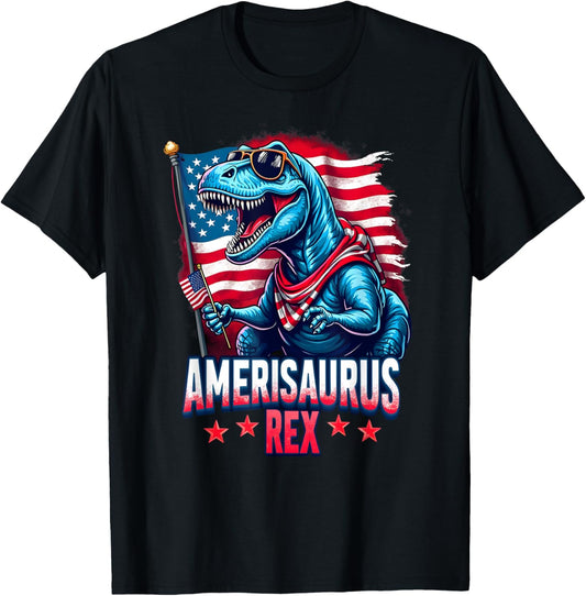 Patriotic Dinosaur Amerisaurus Rex 4th of July Party Vibes T-Shirt
