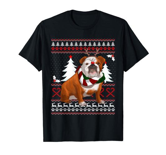 Cute English Bulldog Christmas Shirt Funny Xmas Gift Men Women T-Shirt