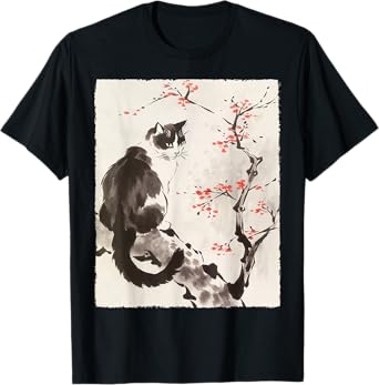Cat Japanese Art Sakura Cherry Blossom Gifts For Men Women T-Shirt