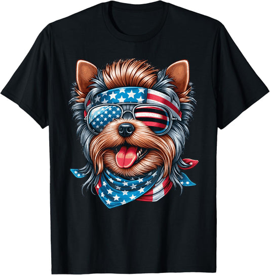 Yorkshire American Flag Patriotic Yorkie Dog 4th Of July T-Shirt