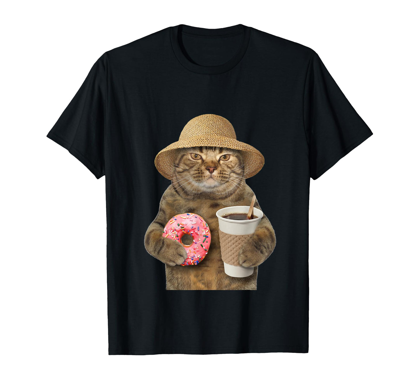 Funny brown Cat with coffee and donut T-Shirt