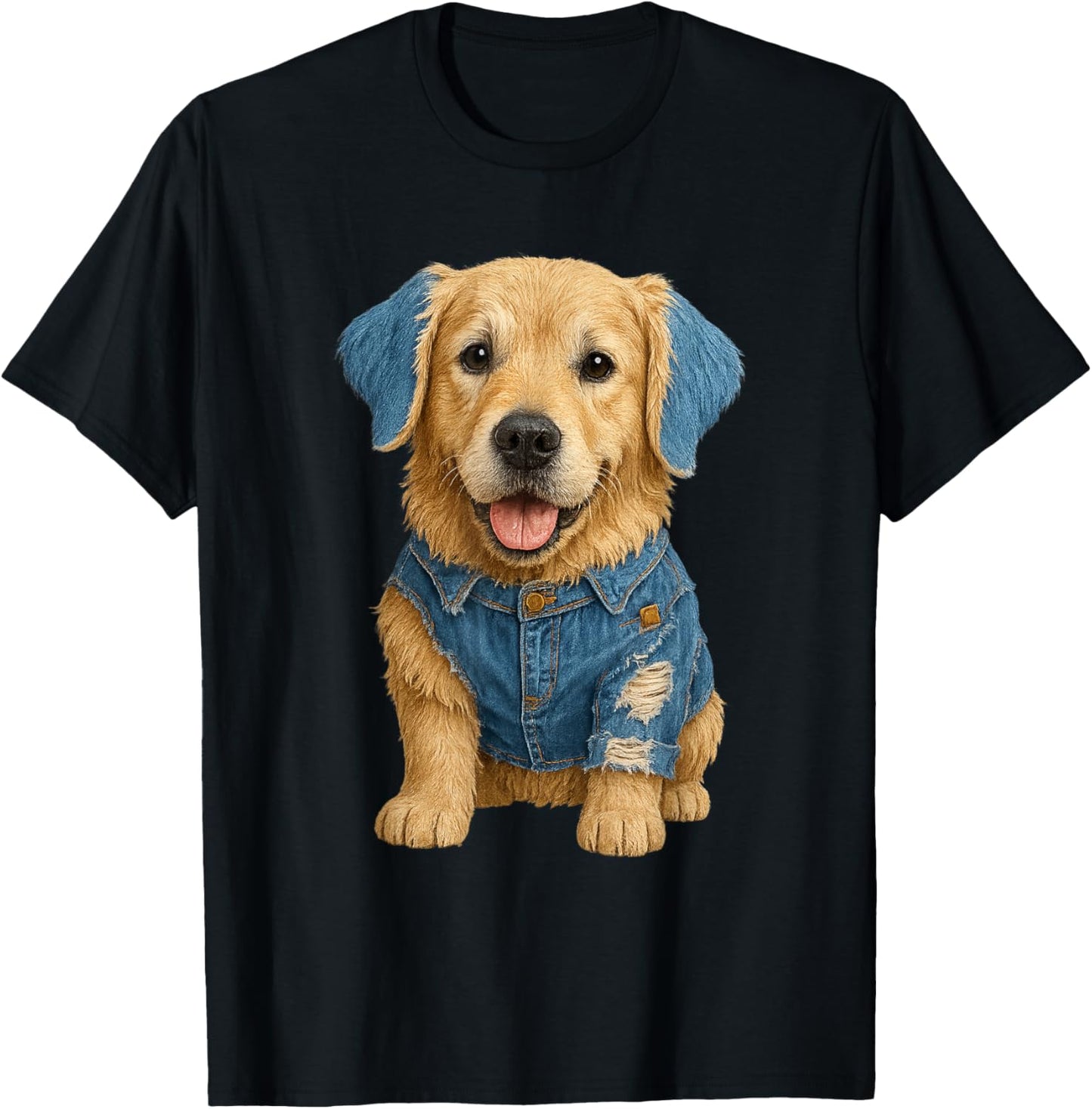 retro denim patch animal dog print For Men Women Kid funny T-Shirt