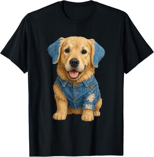 retro denim patch animal dog print For Men Women Kid funny T-Shirt